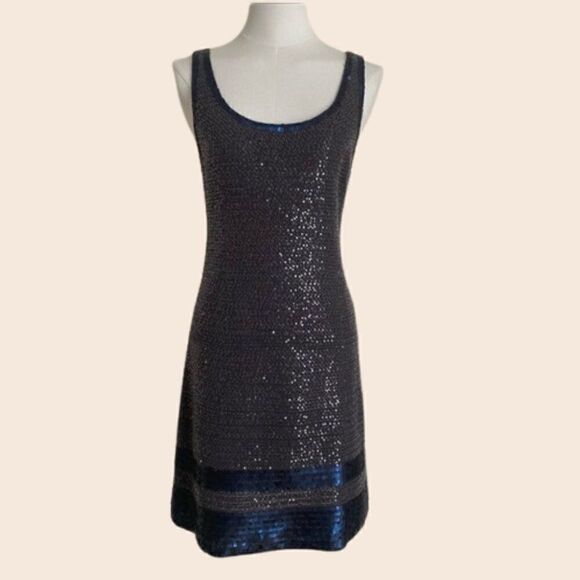 Iisli Knit Gray & Navy Sequin Mini Cocktail Dress Size Small - Picture 1 of 12